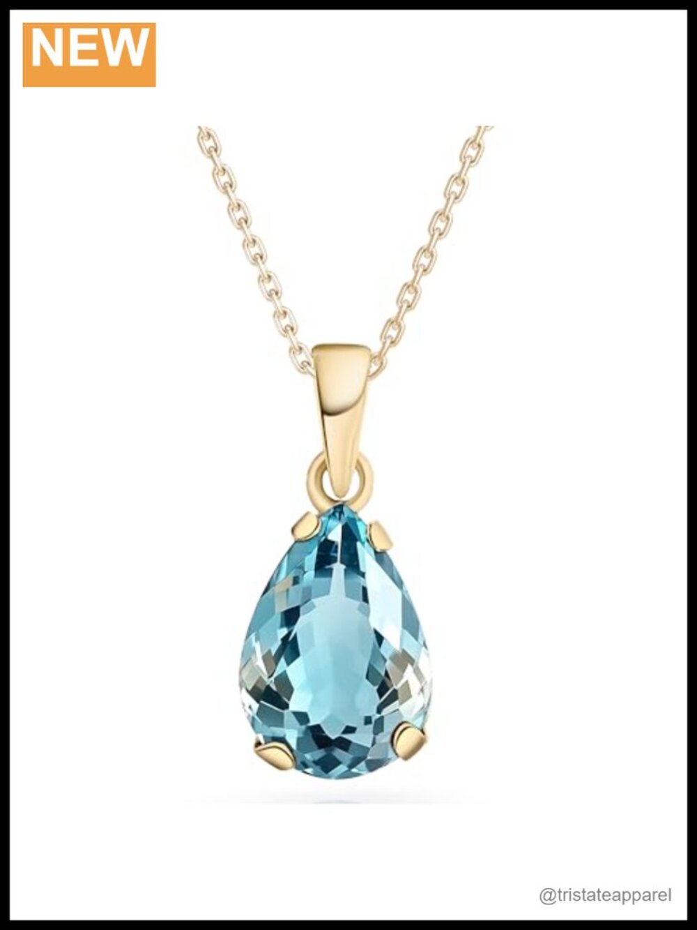 14K Solid Gold Teardrop Pendant Necklace Natural Topaz Birthstone 18in
